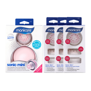 Manicare Sonic Mini Facial Cleanser & Replacement Brush Heads 3pk bundle