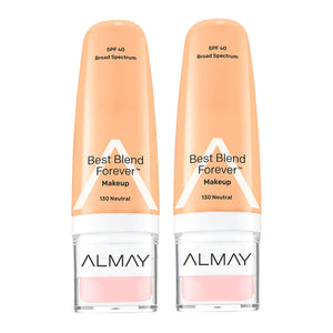 Almay Best Blend Forever Makeup 30ml 130 NEUTRAL - 2 pack, two bottles in beige shades, foundation