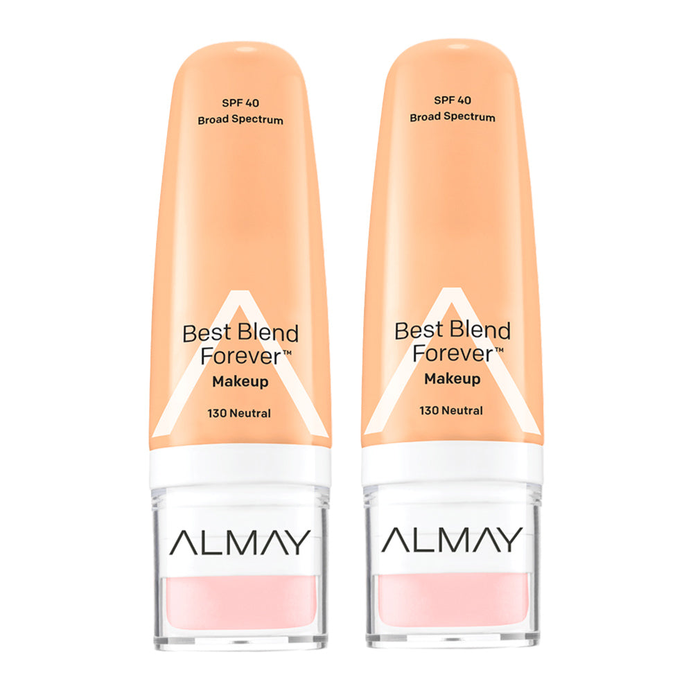 Almay Best Blend Forever Makeup 30ml 130 NEUTRAL - 2 pack, two bottles in beige shades, foundation