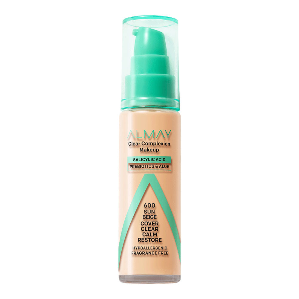 Almay Clear Complexion Makeup 30ml 600 SUN BEIGE bottle on white background