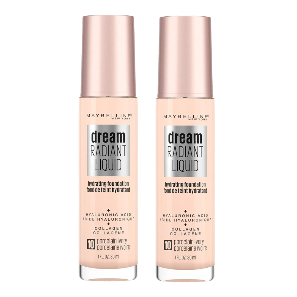 Maybelline Dream Radiant Liquid Foundation 30ml 10 PORCELAIN IVORY - 2 pack