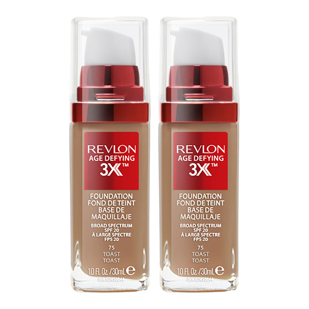 Revlon Age Defying 3X Foundation 30ml 75 TOAST - 2 pack makeup bottles