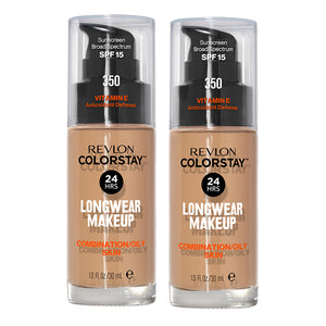 Revlon ColorStay Longwear Makeup Combination/Oily Skin SPF15 30ml 350 RICH TAN - 2 pack in rich tan shade for combination/oily skin