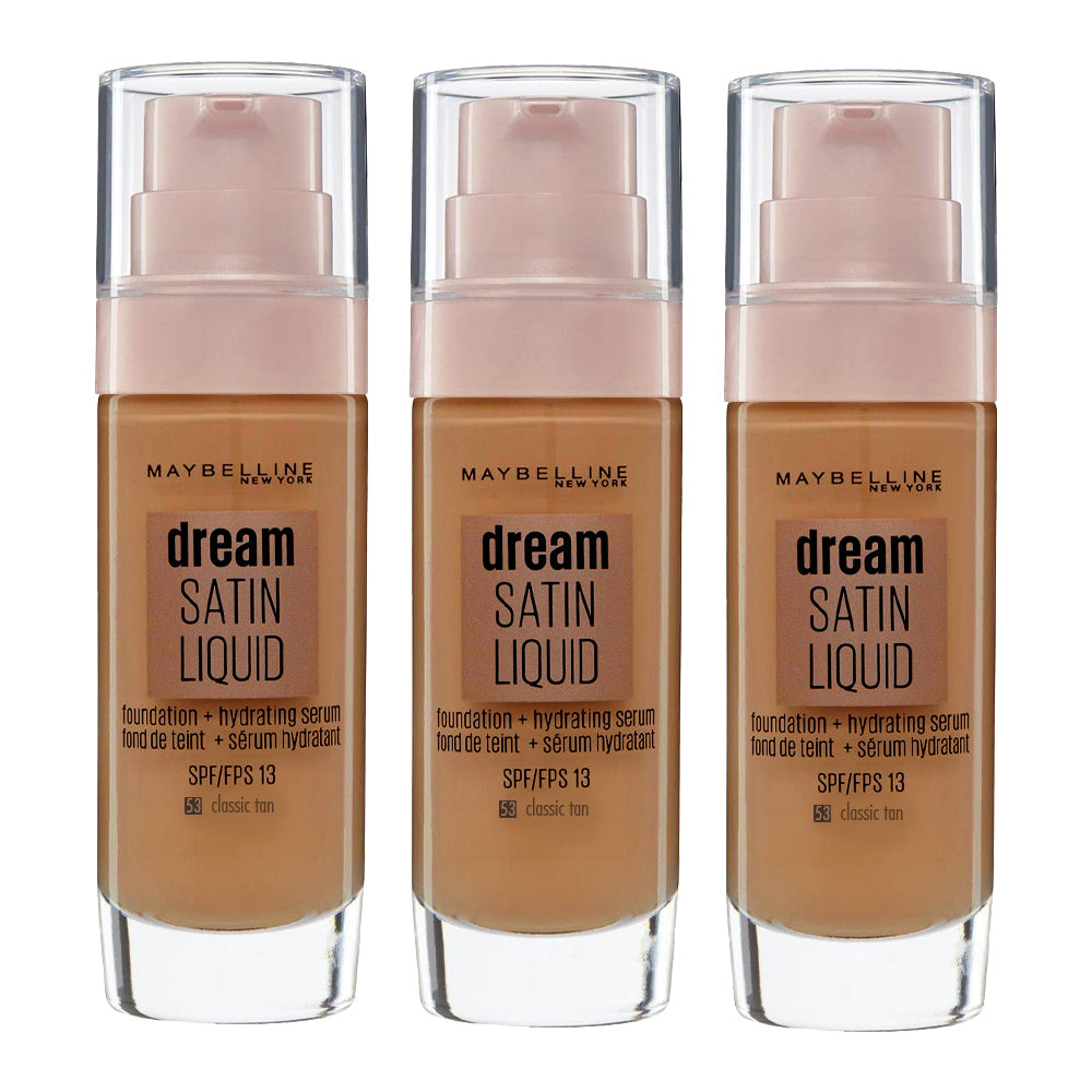 Maybelline Dream Satin Liquid Foundation 30ml 53 CLASSIC TAN - 3 pack